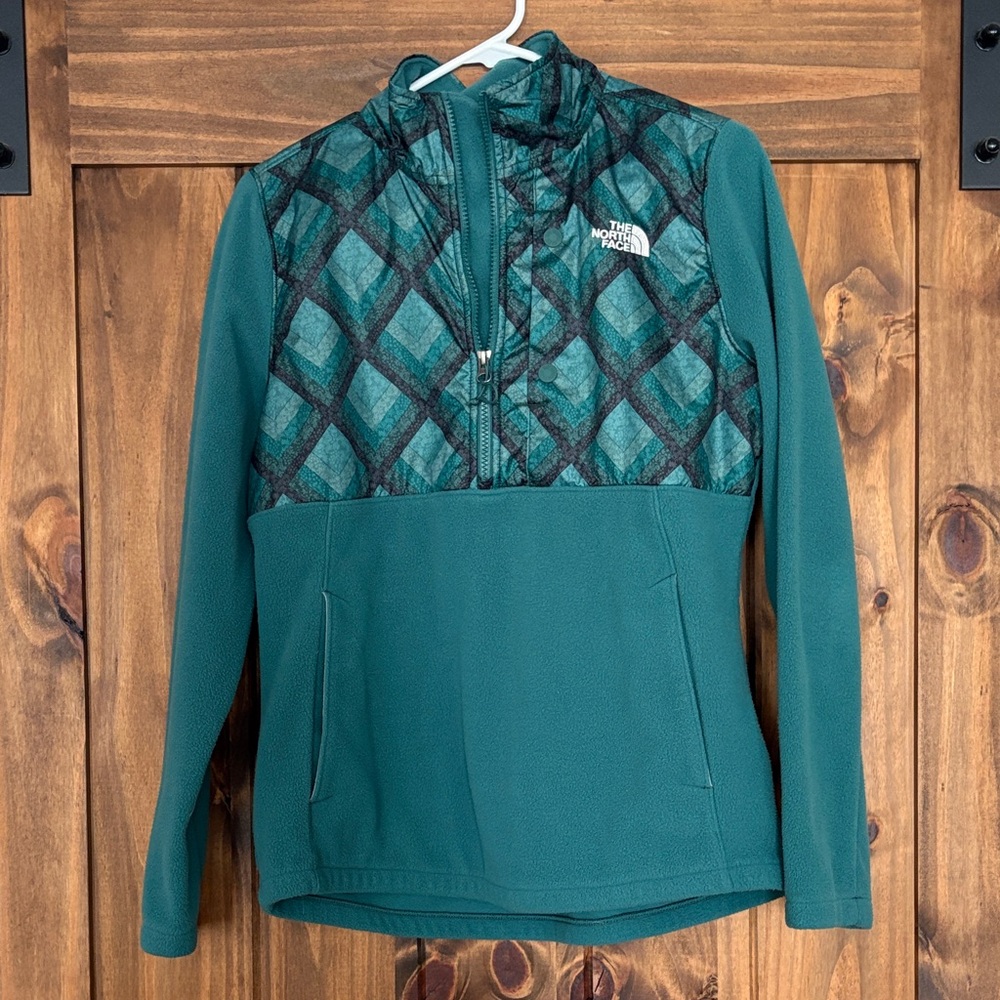 The North Face Teal and Black Diamond Pattern Jacket